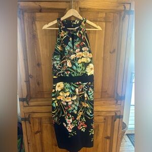 New York & Company Navy Floral Midi Dress Large